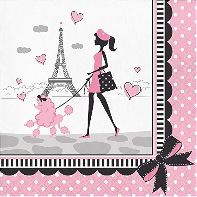 18 COUNT PARTY IN PARIS LUNCH NAPKINS, PINK/BLACK - Image 1